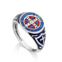 Saint Benedict blue and red enamel dome ring in 925 sterling silver by Marina Jewelry