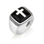 Men's polished onyx cross signet ring in 925 sterling silver by Marina Jewelry