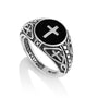 Men's onyx cross filigree signet ring in 925 sterling silver by Marina Jewelry
