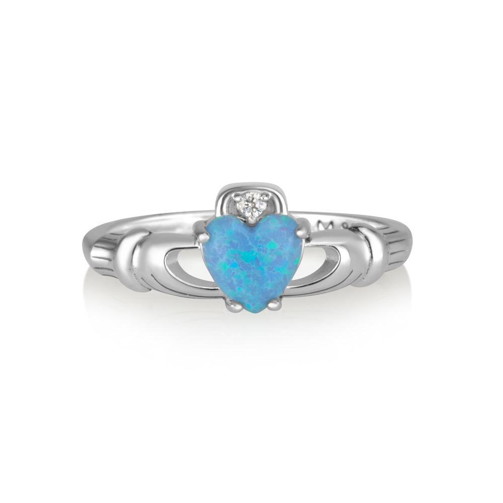 Blue opal Claddagh ring in 925 sterling silver by Marina Jewelry
