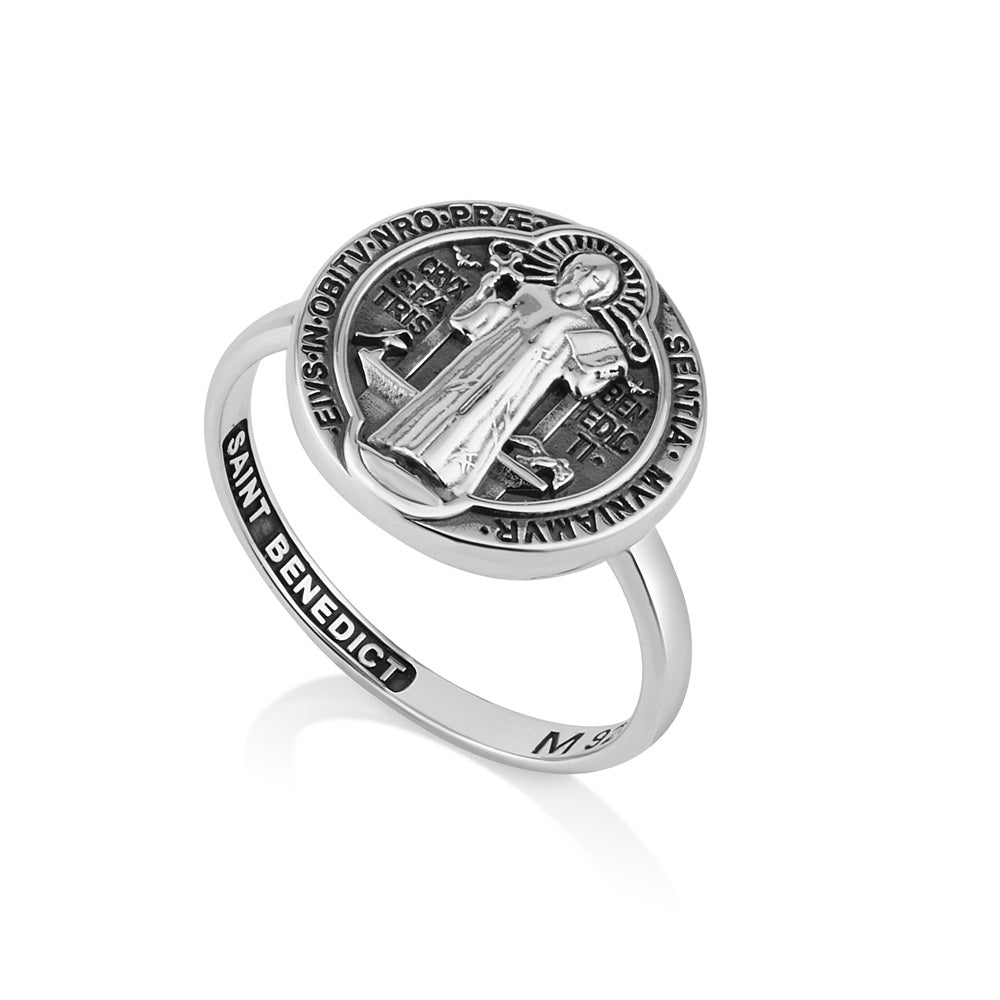 Saint Benedict Medal ring in 925 sterling silver by Marina Jewelry