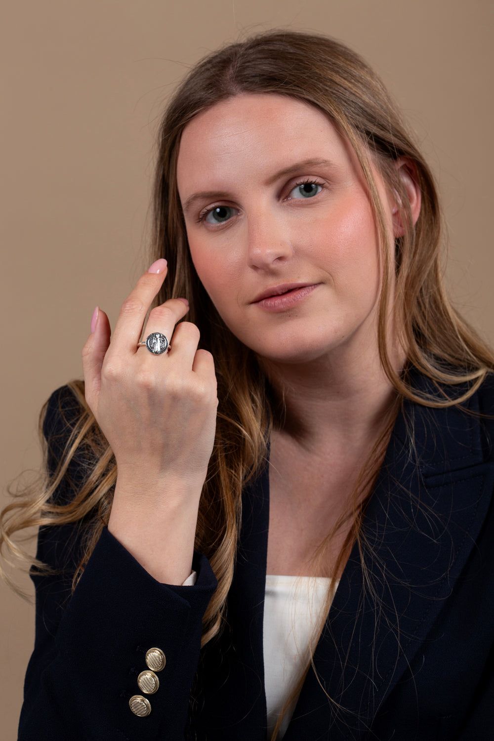 Saint Benedict Medal ring in 925 sterling silver by Marina Jewelry