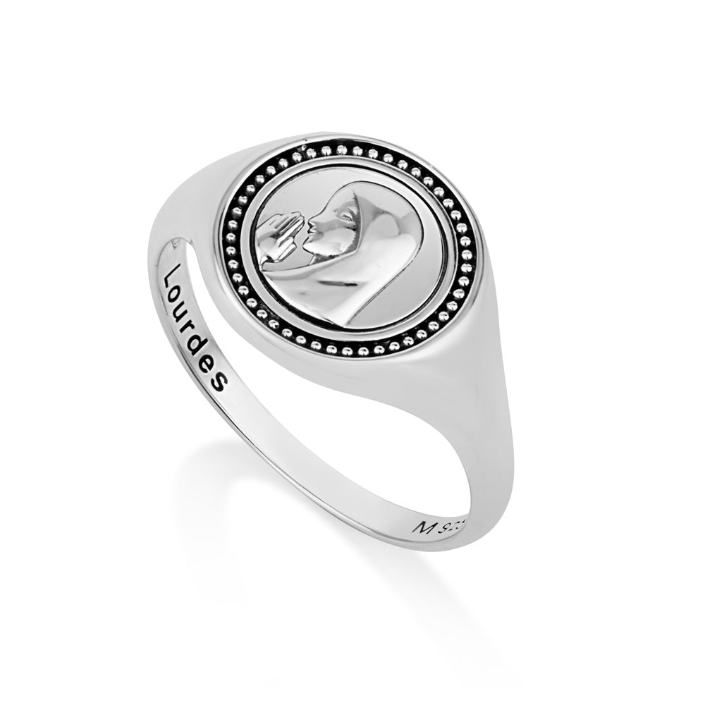 Virgin Mary of Lourdes signet ring in 925 sterling silver by Marina Jewelry