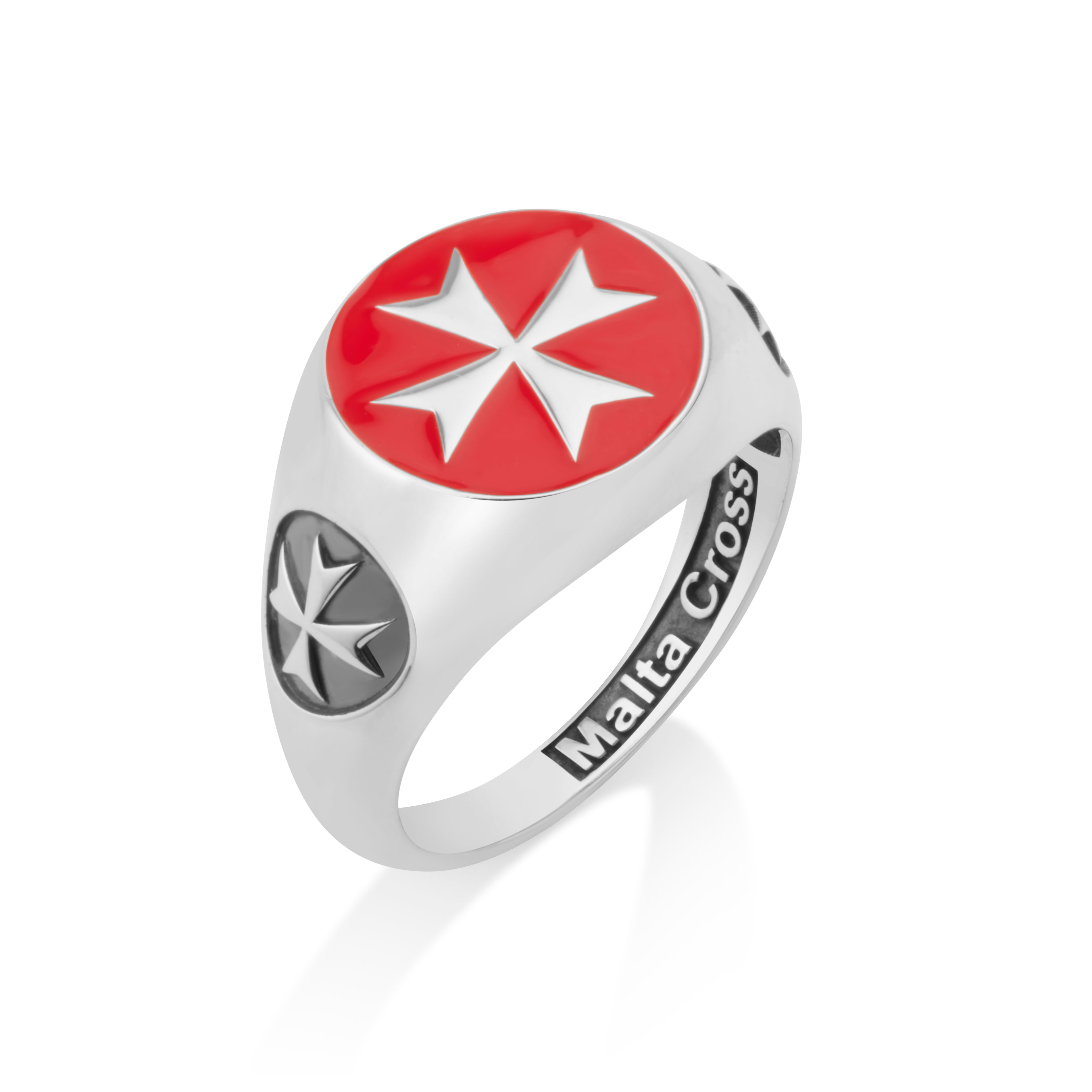 Malta Cross Ring in Red Enamel, Sterling Silver