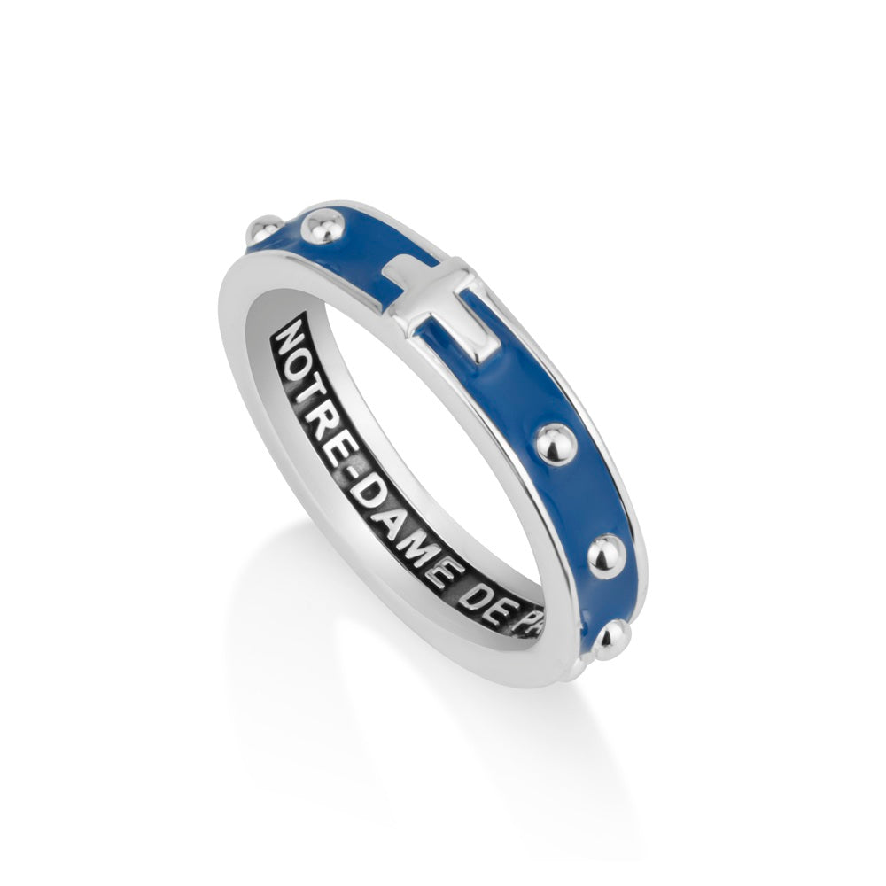 Notre-Dame de Paris Rosary Band Ring, Blue Enamel, Sterling Silver