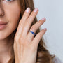 Rosary Band Ring, Indigo Enamel Cross, Sterling Silver