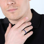 Rosary Band Ring, Indigo Enamel Cross, Sterling Silver