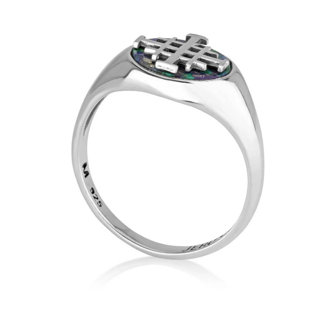 Jerusalem Cross Ring in 925 Sterling Silver with Eilat Stone