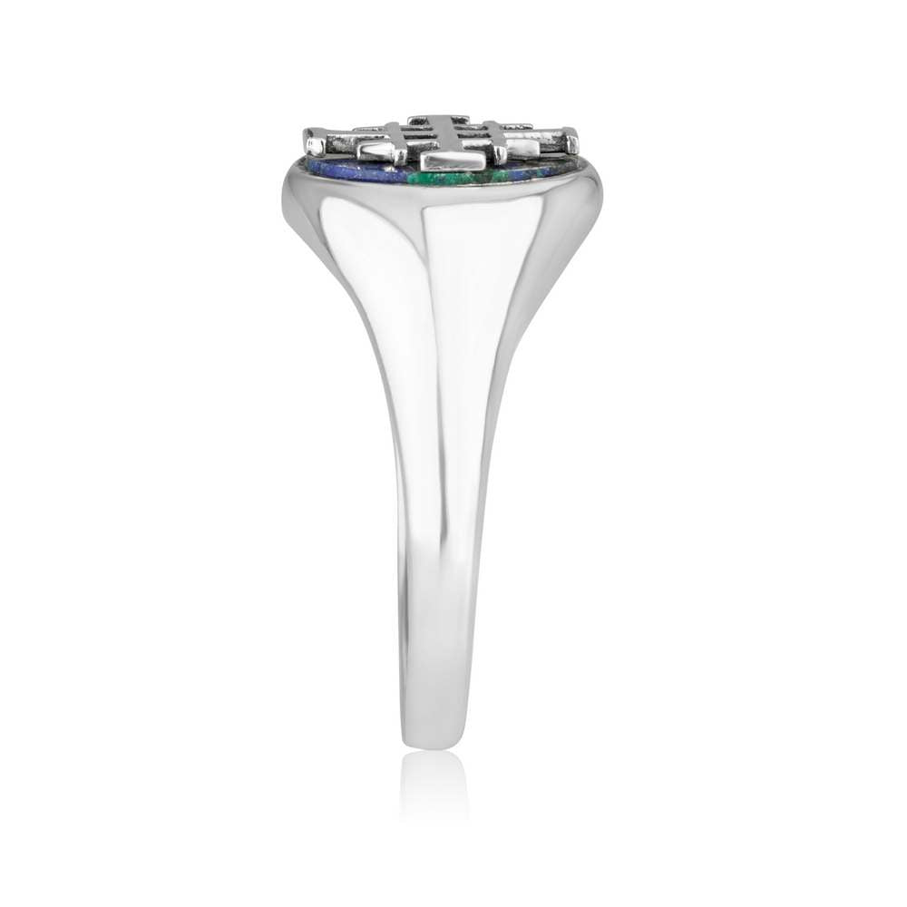 Jerusalem Cross Ring in 925 Sterling Silver with Eilat Stone