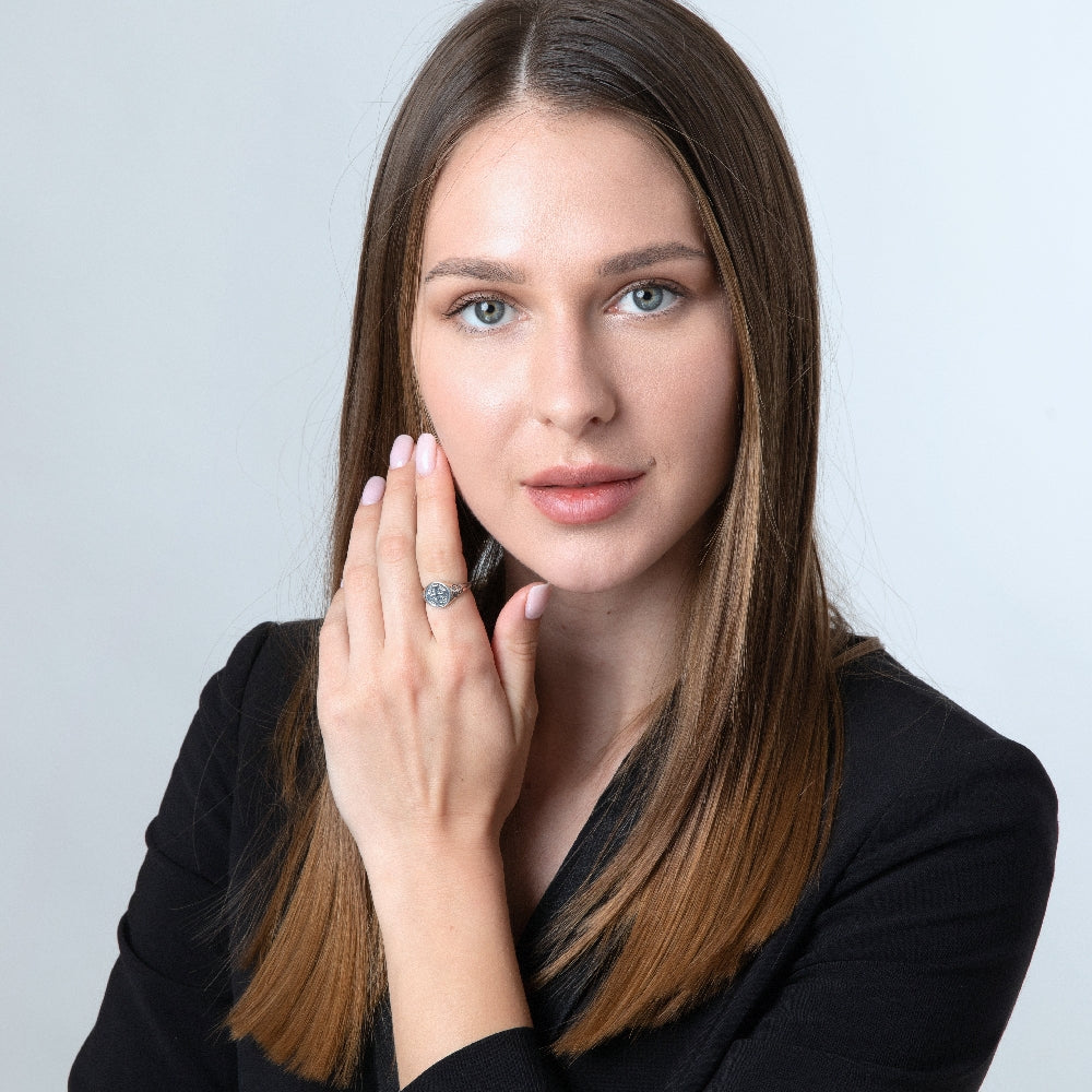 Jerusalem Cross Ring in 925 Sterling Silver, Oxidized – shown worn