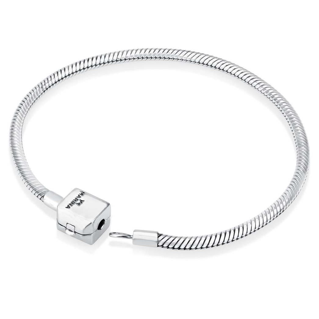 Snake Chain Bracelet with Block Clasp in 925 Sterling Silver