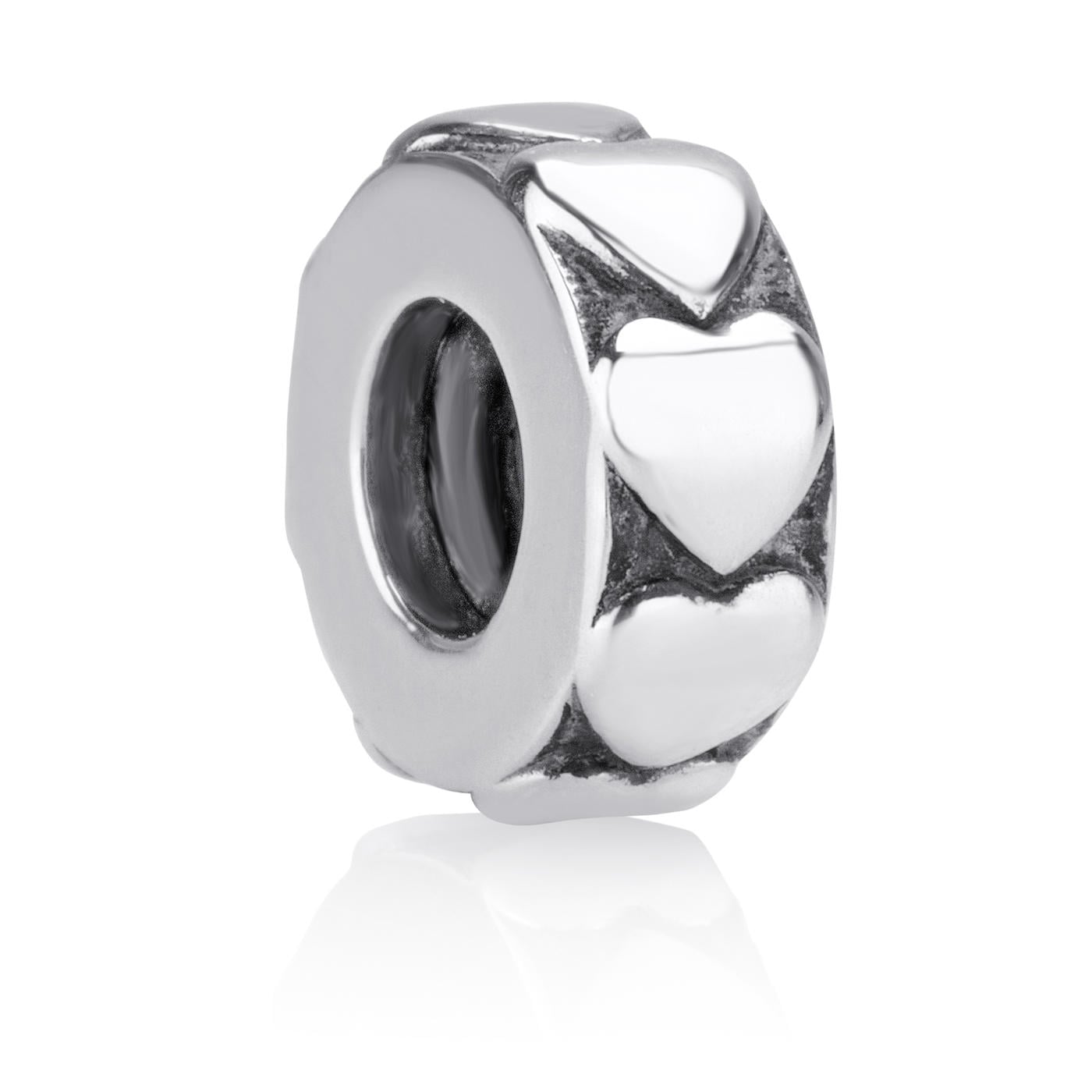 Oxidized Hearts Stopper Charm in 925 Sterling Silver by Marina Jewelry