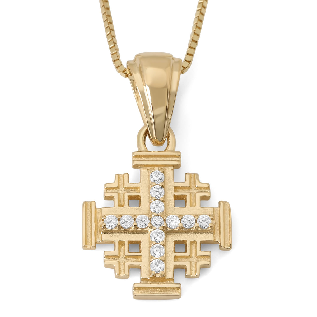 Petite 14K gold Jerusalem Cross pendant with Cubic Zirconia by Marina Jewelry