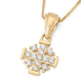 Small 14K gold Jerusalem Cross pendant pavé-set with Cubic Zirconia by Marina Jewelry