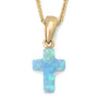 Blue opal cross pendant with polished 14K gold bail by Marina Jewelry