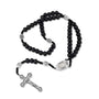 Black beaded rosary with Jordan River Water medallion and crucifix by Marina Jewelry