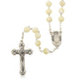 Mother of pearl glass rosary with ornate crucifix by Marina Jewelry