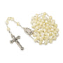Mother of pearl glass rosary with ornate crucifix by Marina Jewelry