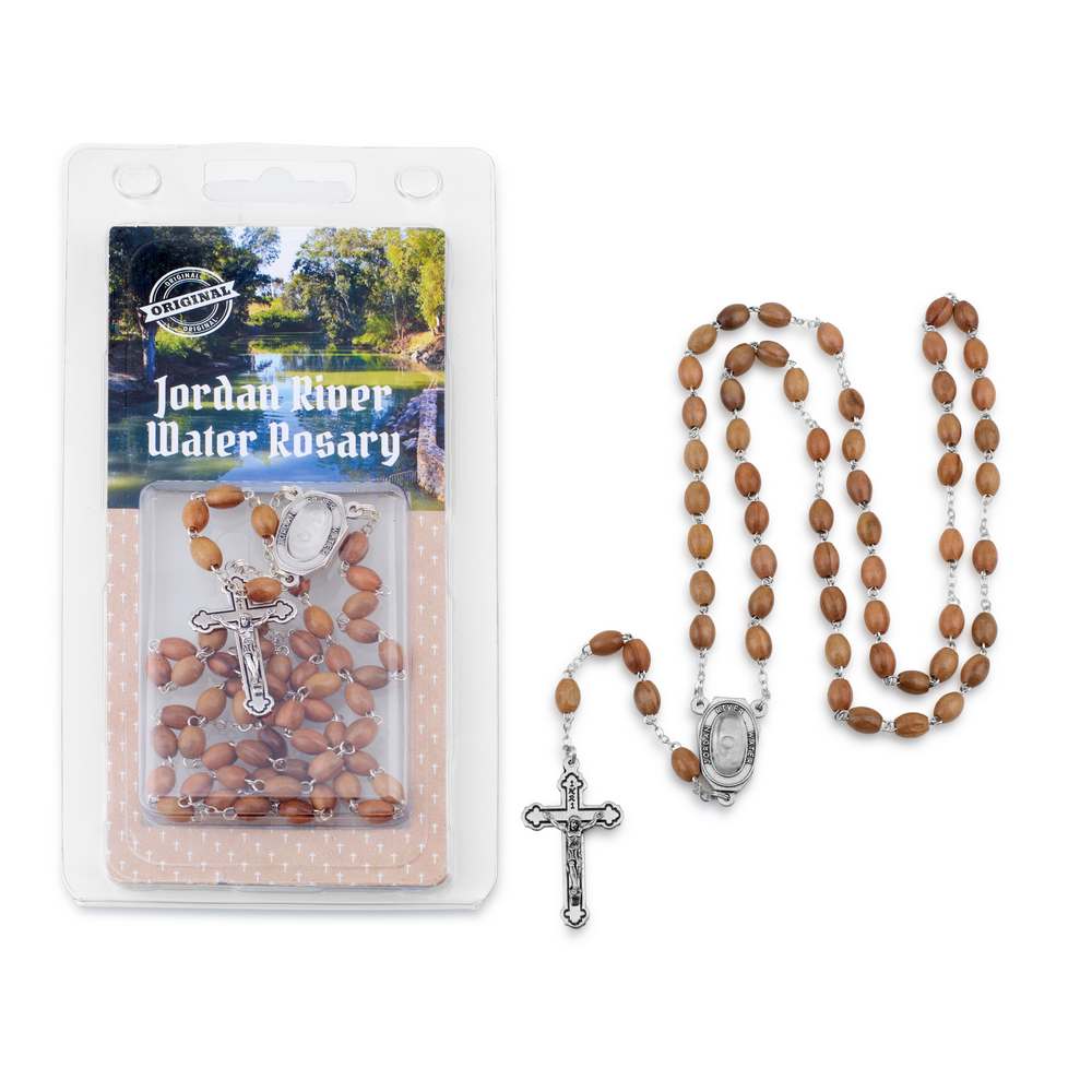Olive wood rosary with Jordan River Water medallion and crucifix by Marina Jewelry