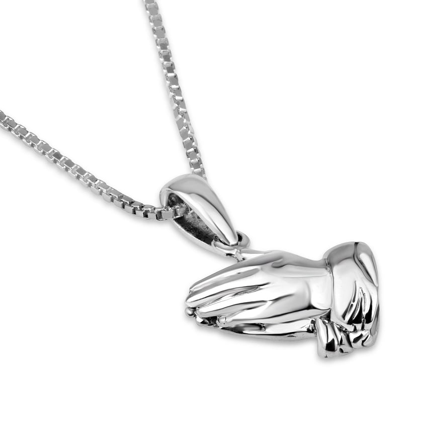 Praying Hands Pendant Necklace - Sterling Silver, Holy Land