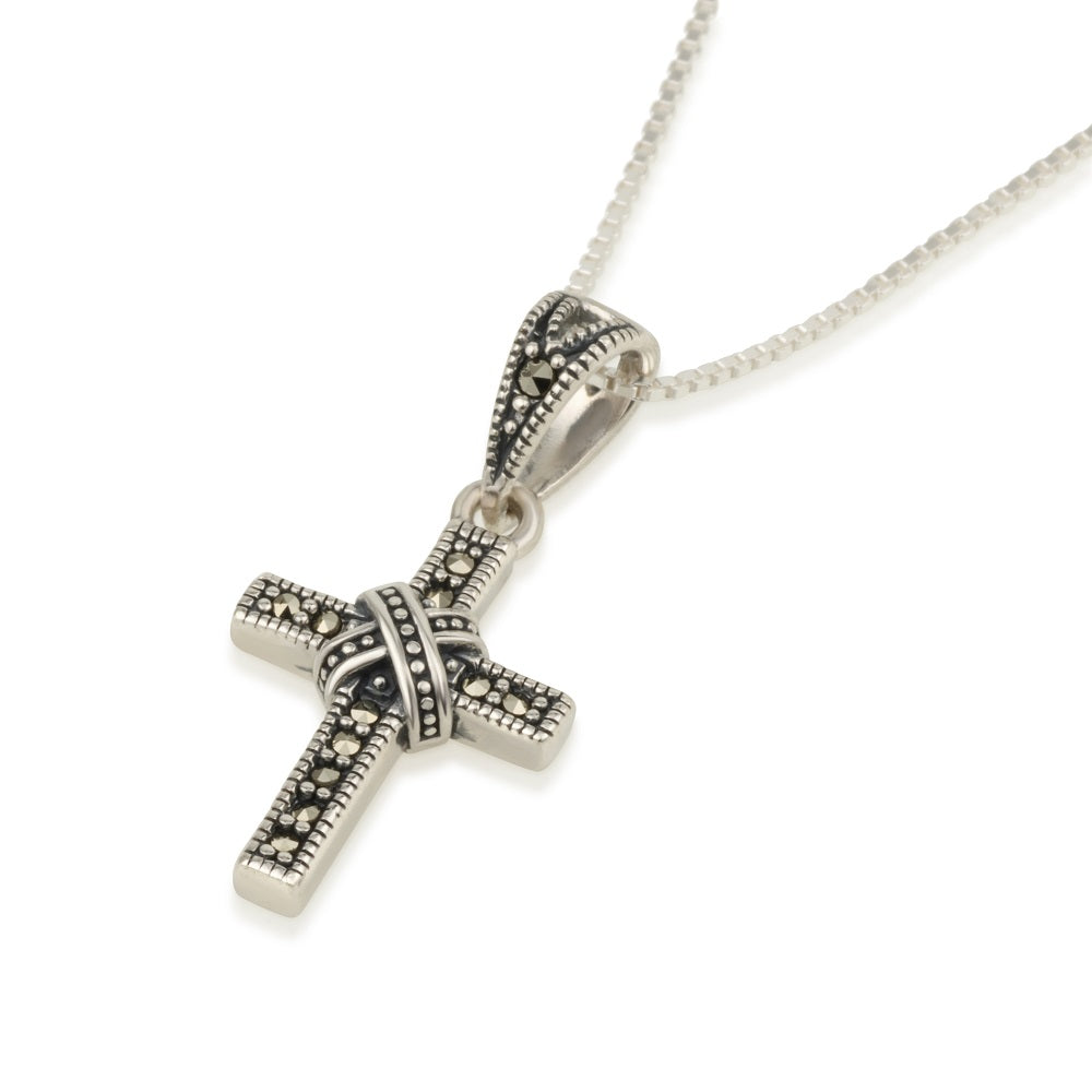 Mini wrapped cross pendant necklace in 925 sterling silver by Marina Jewelry