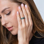 Slim Beaded-Line Eilat Stone Ring in 925 Sterling Silver – shown worn