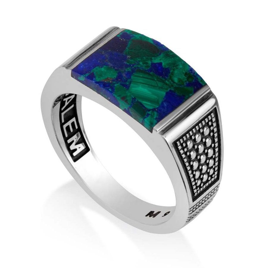 Oxidized Eilat Stone Signet Ring in 925 Sterling Silver by Marina Jewelry