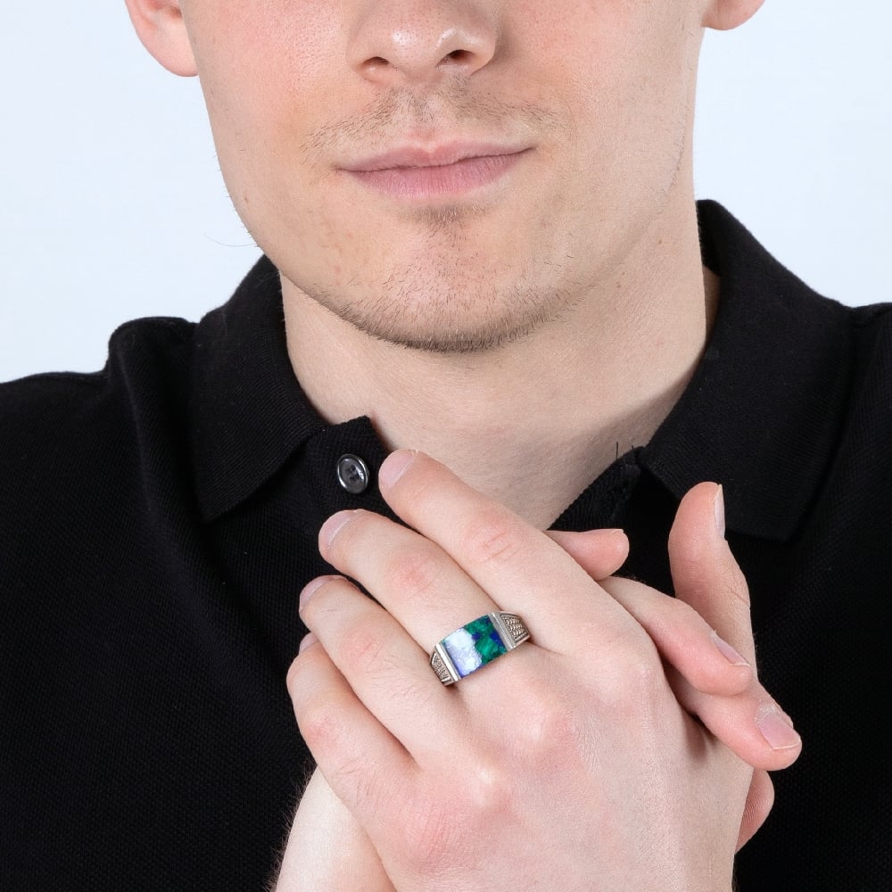 Eilat Stone Signet Ring in 925 Sterling Silver, Oxidized – shown worn