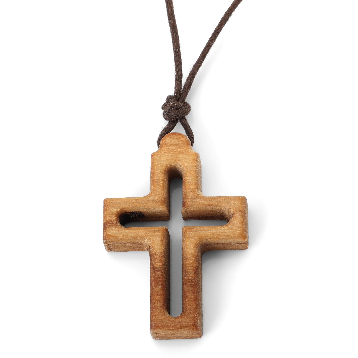 Cut-Out Latin Cross Pendant Necklace in Olive Wood by Marina Jewelry