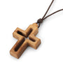 Cut-Out Latin Cross Pendant Necklace in Olive Wood