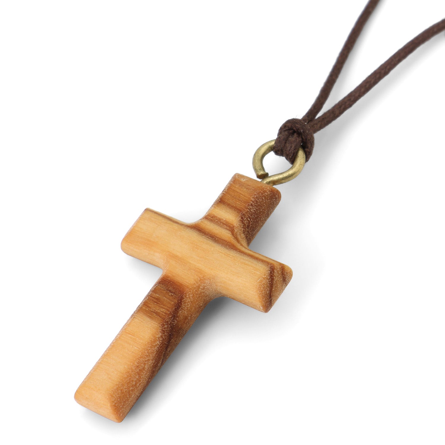 Latin Cross Pendant Necklace in Olive Wood