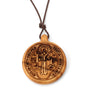 Saint Benedict Medal Pendant Necklace in Olive Wood by Marina Jewelry (view 2)