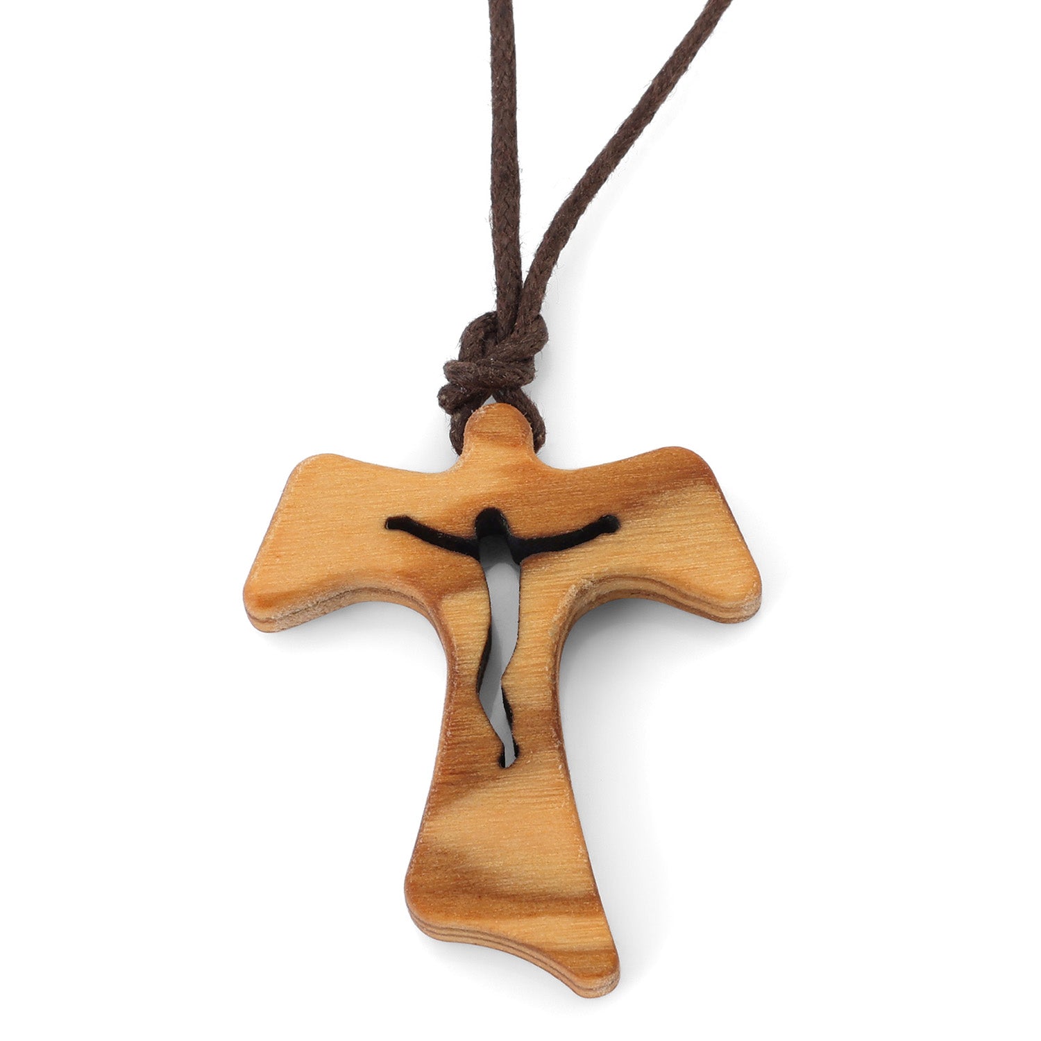 Tau Cross Crucifix Pendant Necklace in Olive Wood by Marina Jewelry