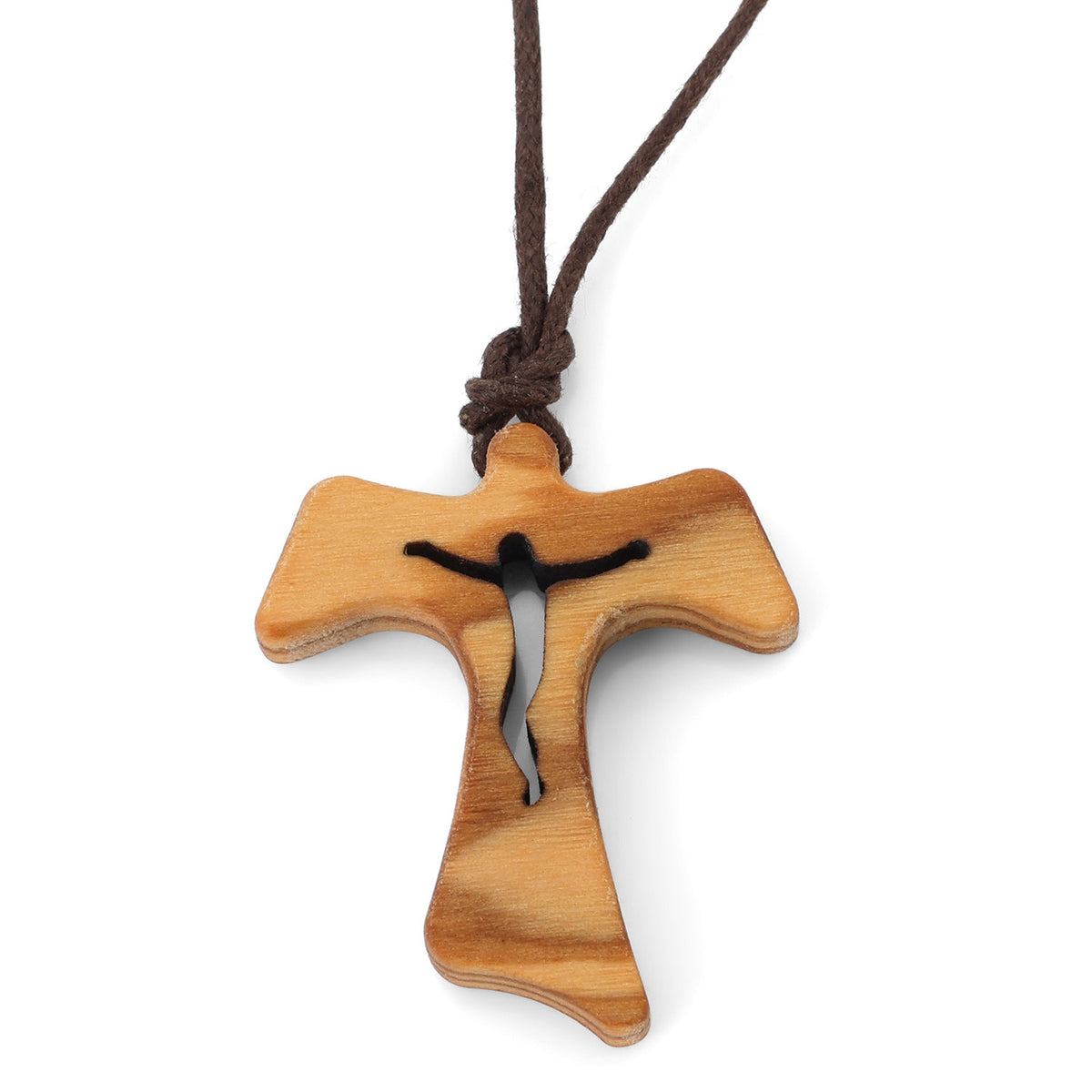 Tau Cross Crucifix Pendant Necklace in Olive Wood by Marina Jewelry
