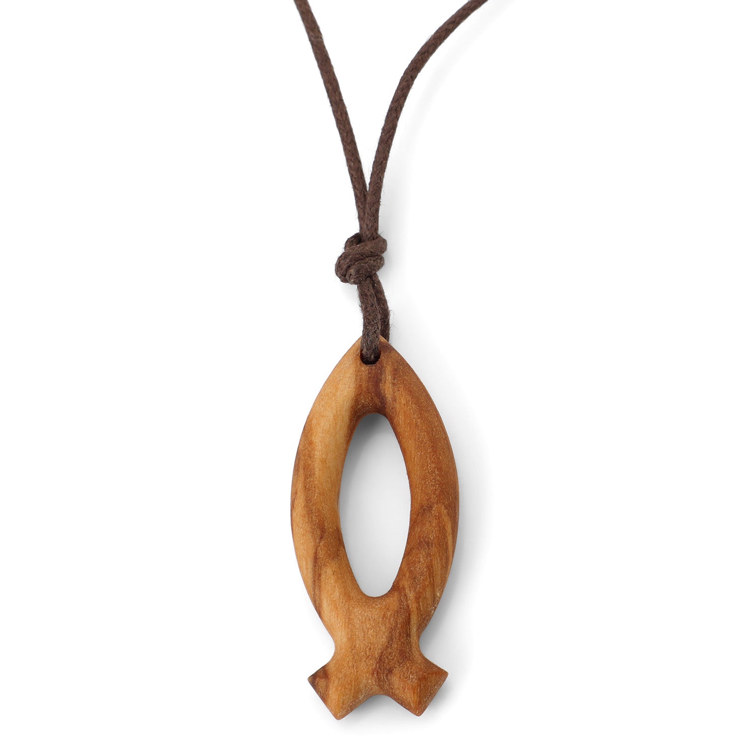Ichthys Fish Pendant Necklace in Olive Wood by Marina Jewelry