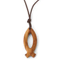Ichthys Fish Pendant Necklace in Olive Wood by Marina Jewelry