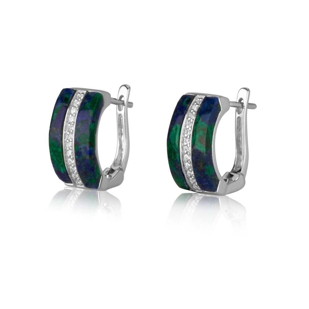 Pave Strip Eilat Stone Hoop Earrings in 925 Sterling Silver by Marina Jewelry