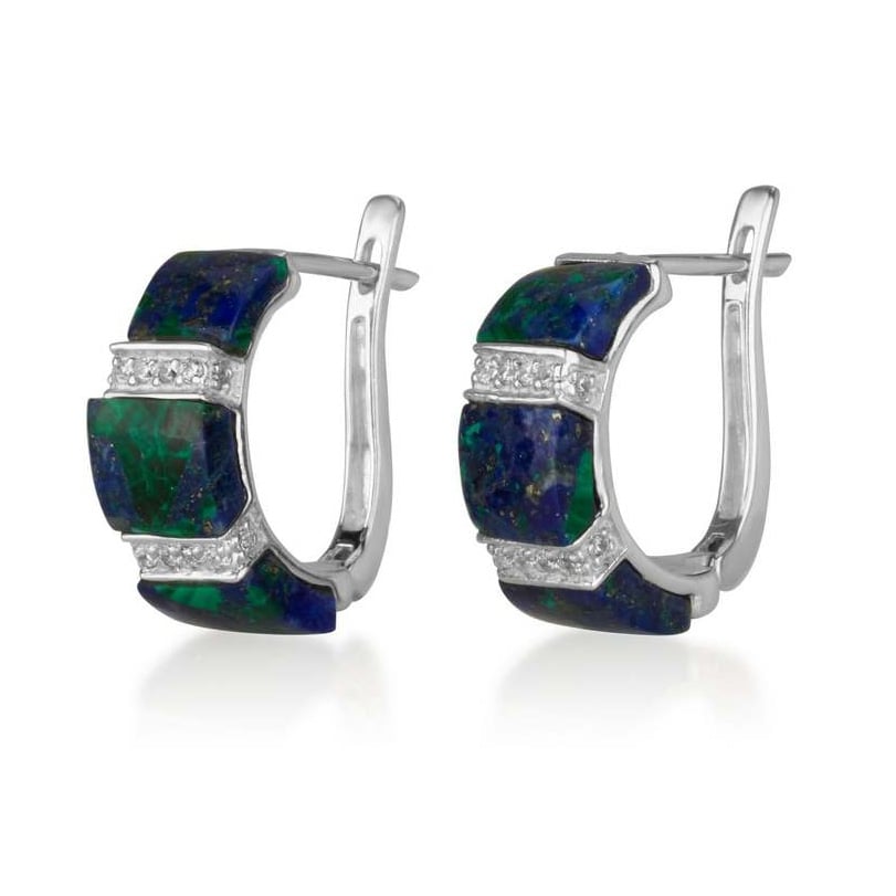 Segmented Eilat Stone Hoop Earrings in 925 Sterling Silver by Marina Jewelry