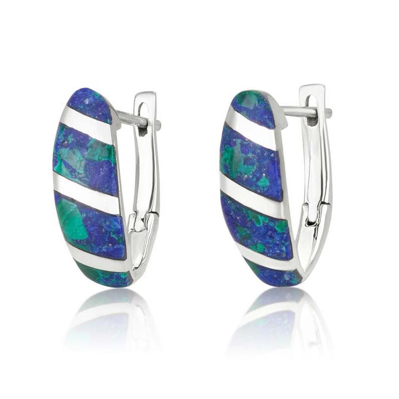 Striped Eilat Stone Hoop Earrings in 925 Sterling Silver by Marina Jewelry