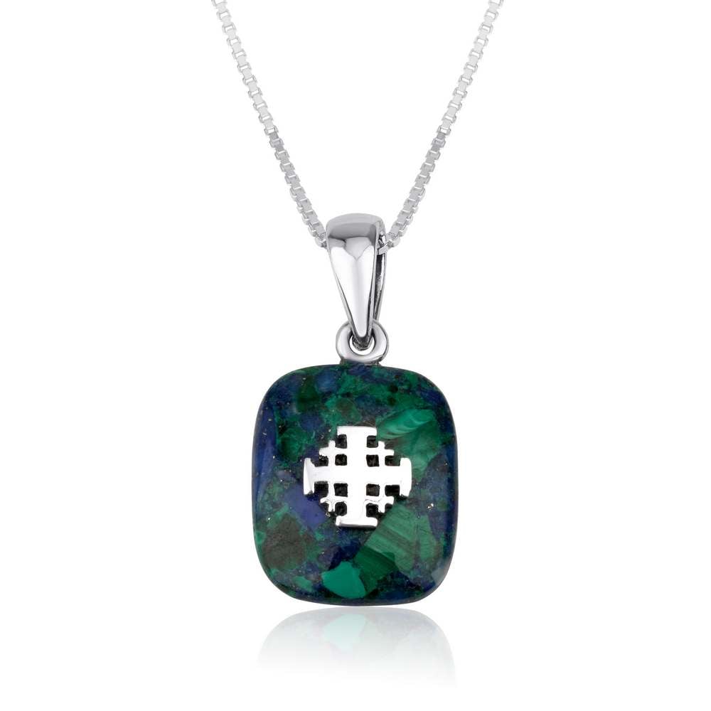 Eilat Stone Pendant Necklace with Jerusalem Cross in 925 Sterling Silver by Marina Jewelry