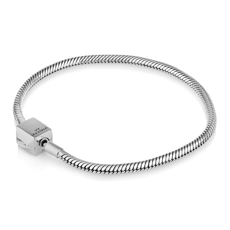 Snake Chain Bracelet with Block Clasp in 925 Sterling Silver by Marina Jewelry