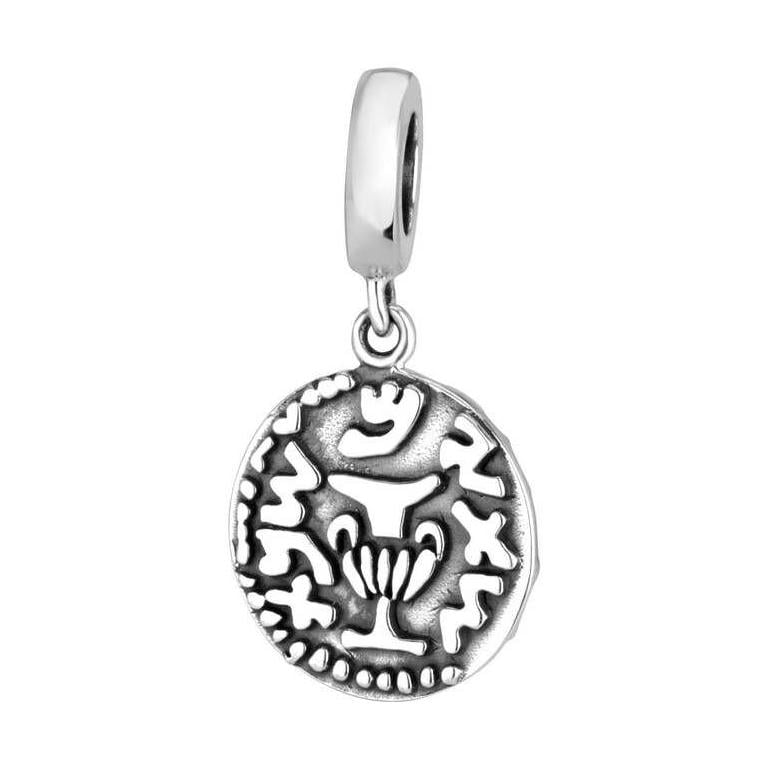 Grape Leaf Coin Charm in 925 Sterling Silver, Oxidized – back view