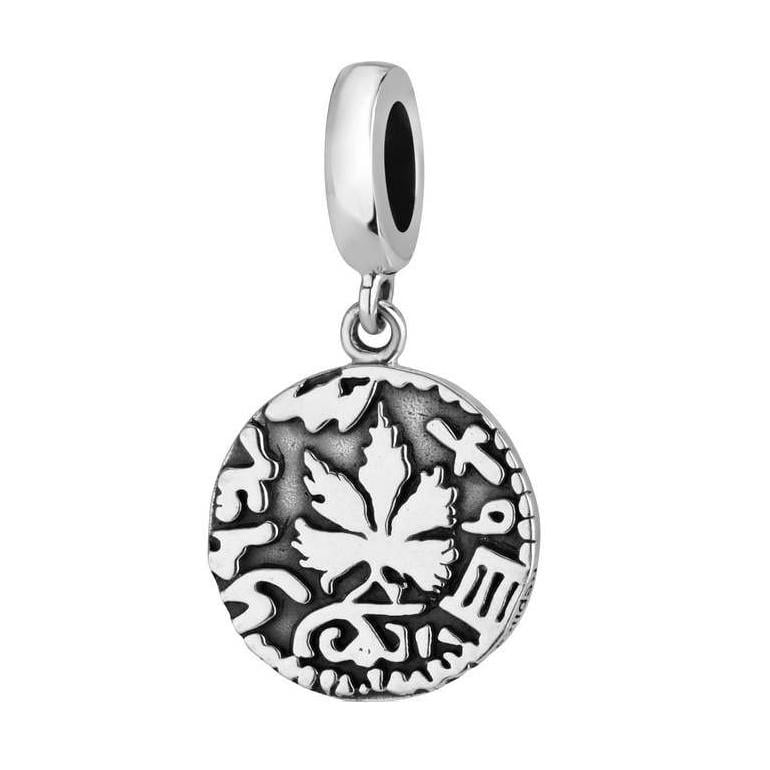 Oxidized Grape Leaf Coin Charm in 925 Sterling Silver by Marina Jewelry