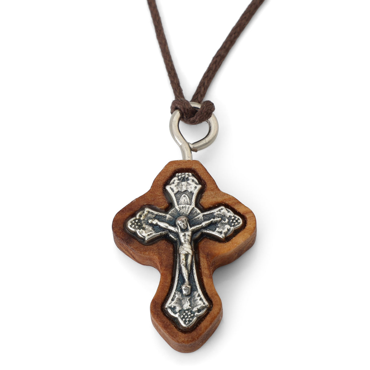 Flared Crucifix Pendant Necklace in Olive Wood by Marina Jewelry