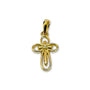 14K yellow gold open loop cross pendant with a cubic zirconia center, lying flat on a white surface, by Marina Jewelry