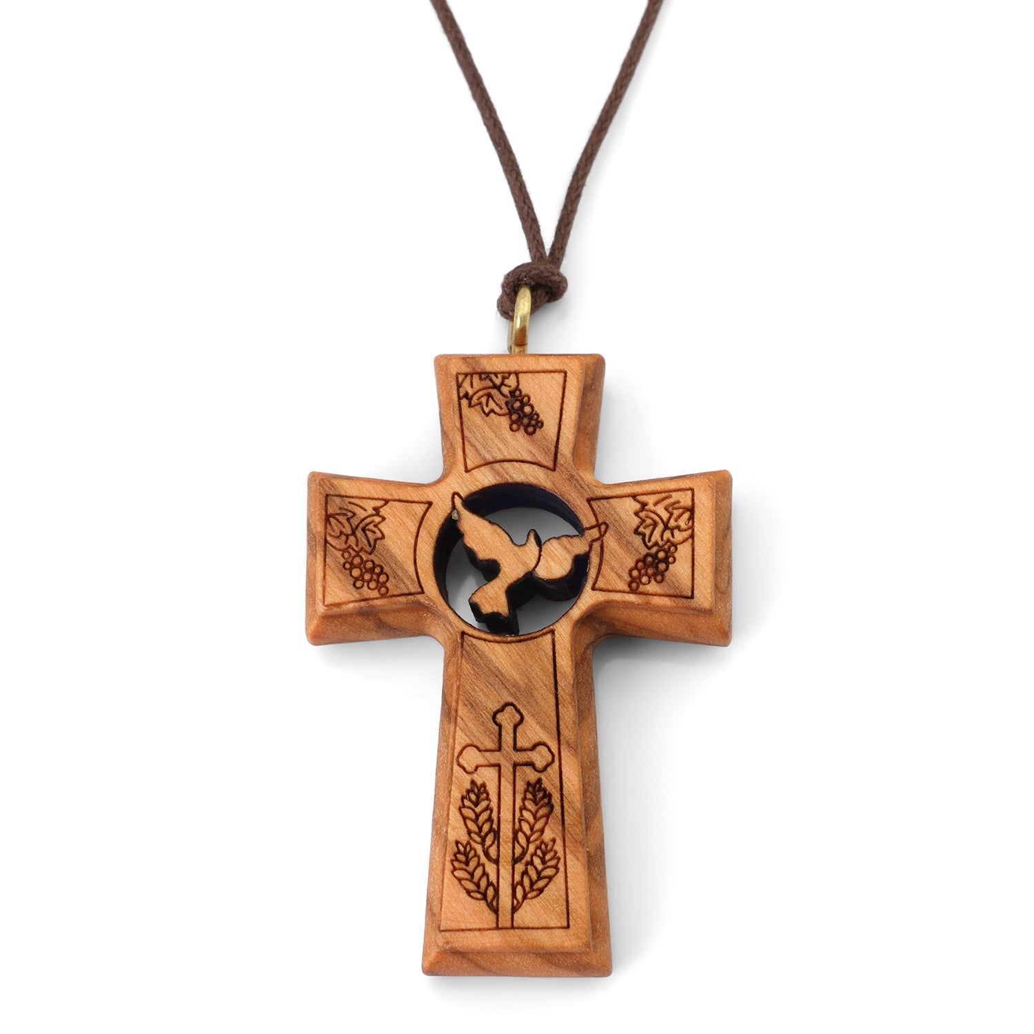 Dove Latin Cross Pendant Necklace in Olive Wood by Marina Jewelry