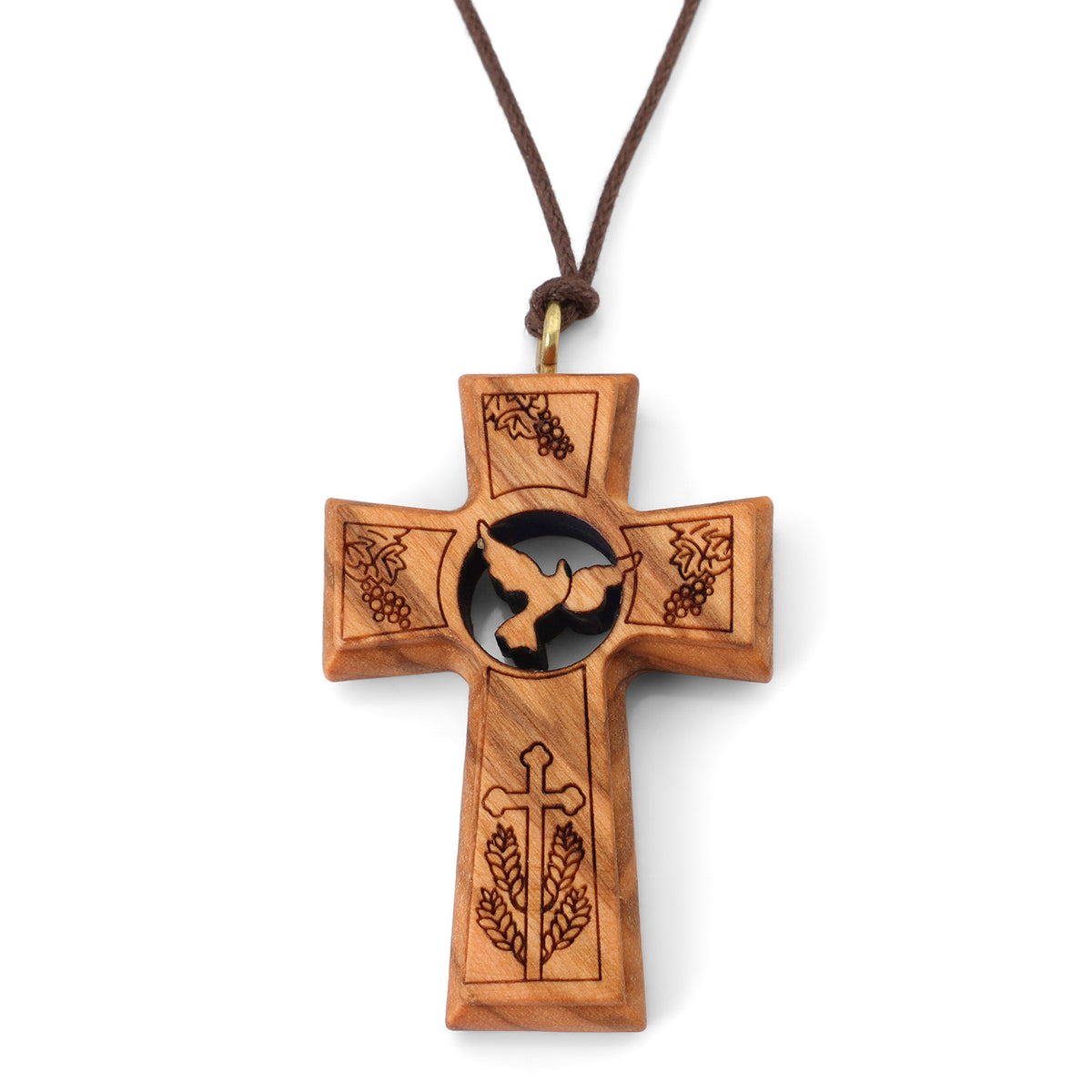 Dove Latin Cross Pendant Necklace in Olive Wood by Marina Jewelry