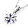 Star of Bethlehem pendant necklace with blue enamel and cubic zirconia center, 925 sterling silver