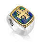 Men's Eilat Stone Jerusalem Cross signet ring with gold-plated cross and rope frame by Marina Jewelry